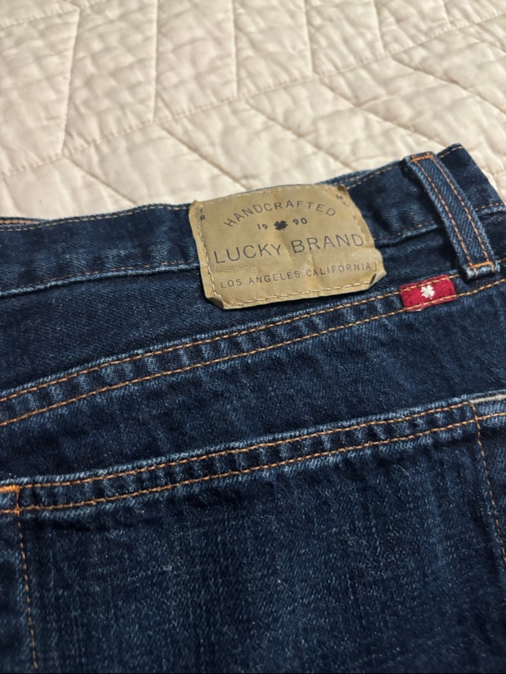 Lucky Brand Slim Men’s Dark Blue Denim Jeans with Tan Leather Patch